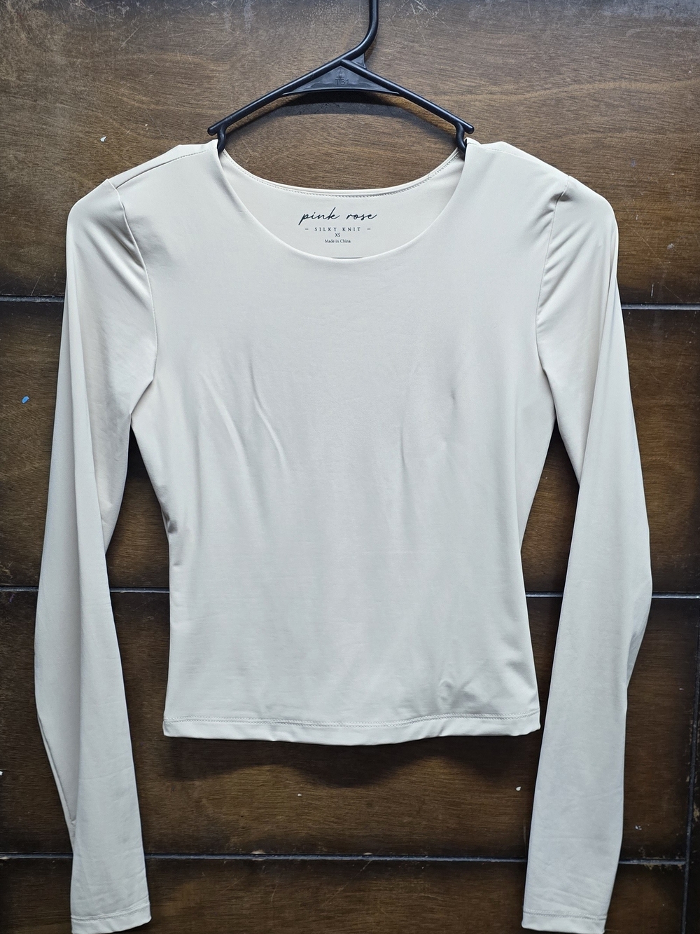 Pink Rose Long Sleeve Crewneck Top — Light Cream Xs